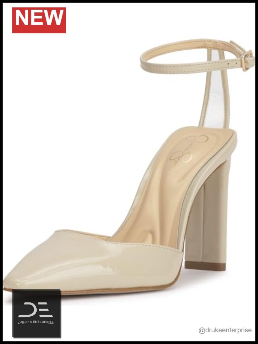 Faux Leather Pointed Toe Block Heel Pumps with Ankle Strap